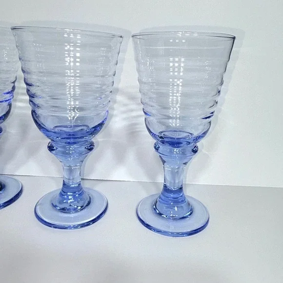 Vtg SET of 4 LIBBEY Sirrus Light Blue Wine Water Goblets- Spool Stem Glasses - Picture 6 of 16